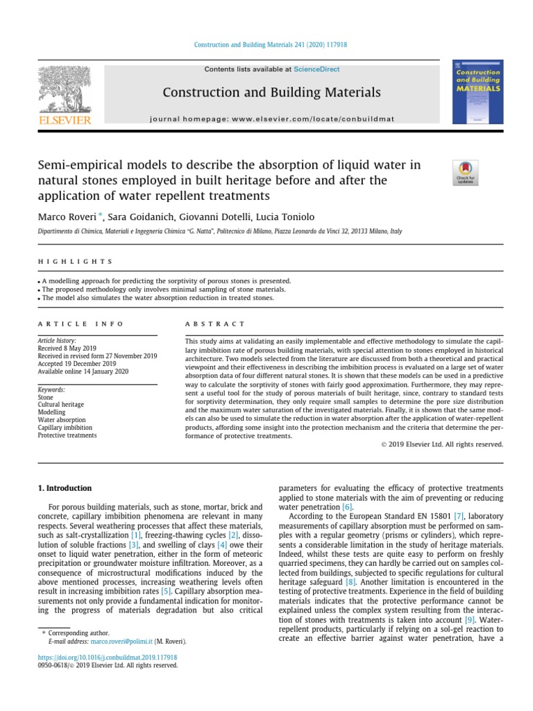 Water Absorption Models for Stone | PDF | Porosity | Clastic Rock