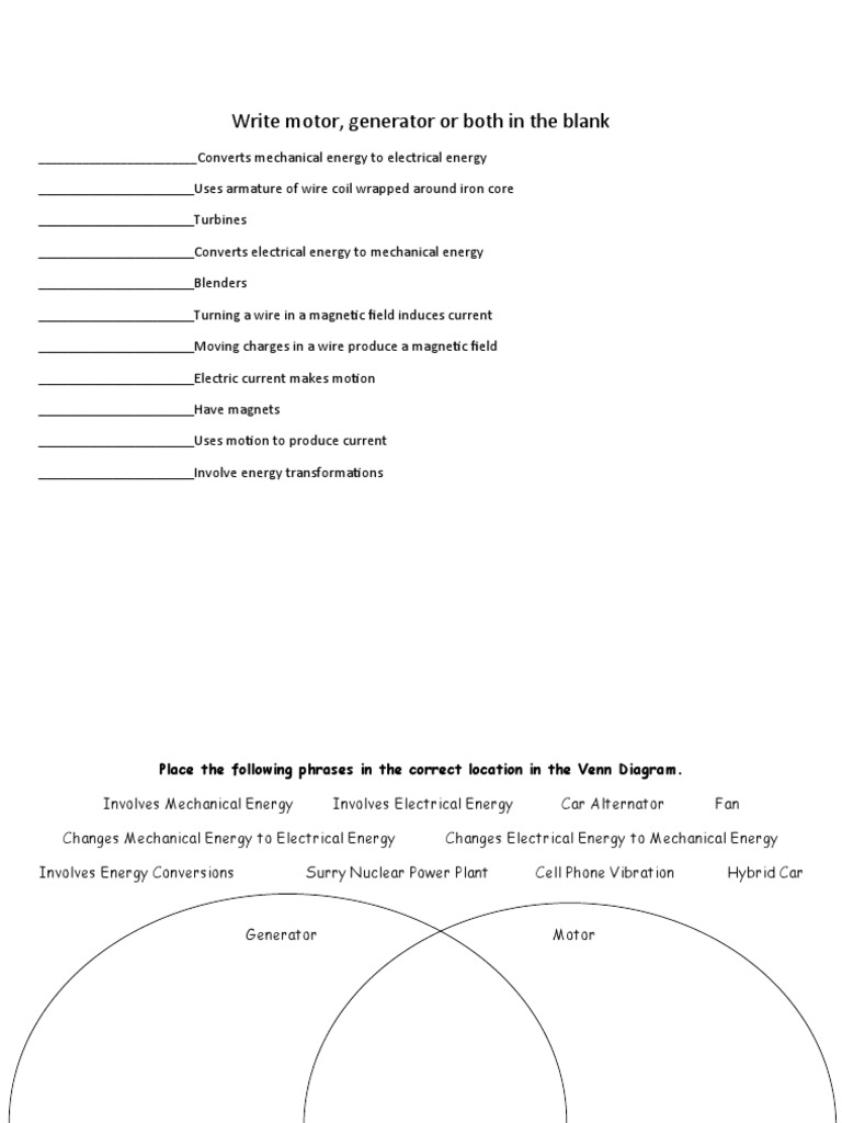 Motor and Generator Practice PDF