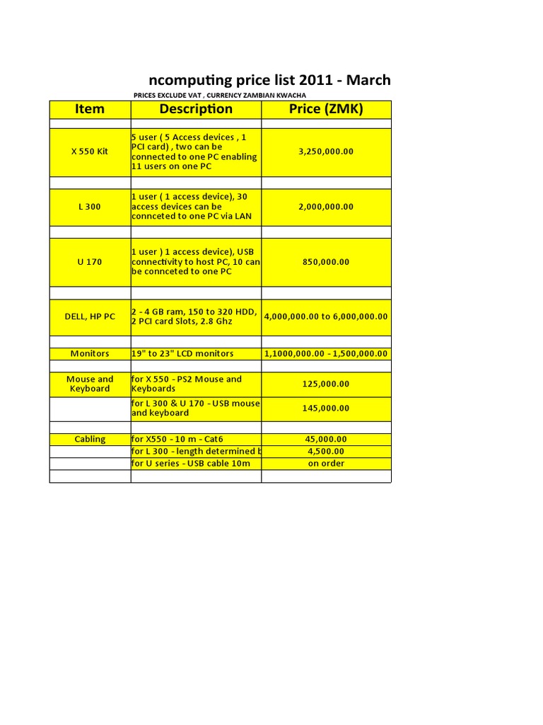 Ncomputing Pricelist 2011 March | PDF | Games & Activities | Computers