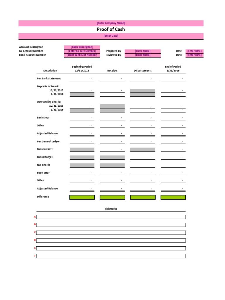 Proof of Cash Reconciliation Template | PDF | Deposit Account | Banks