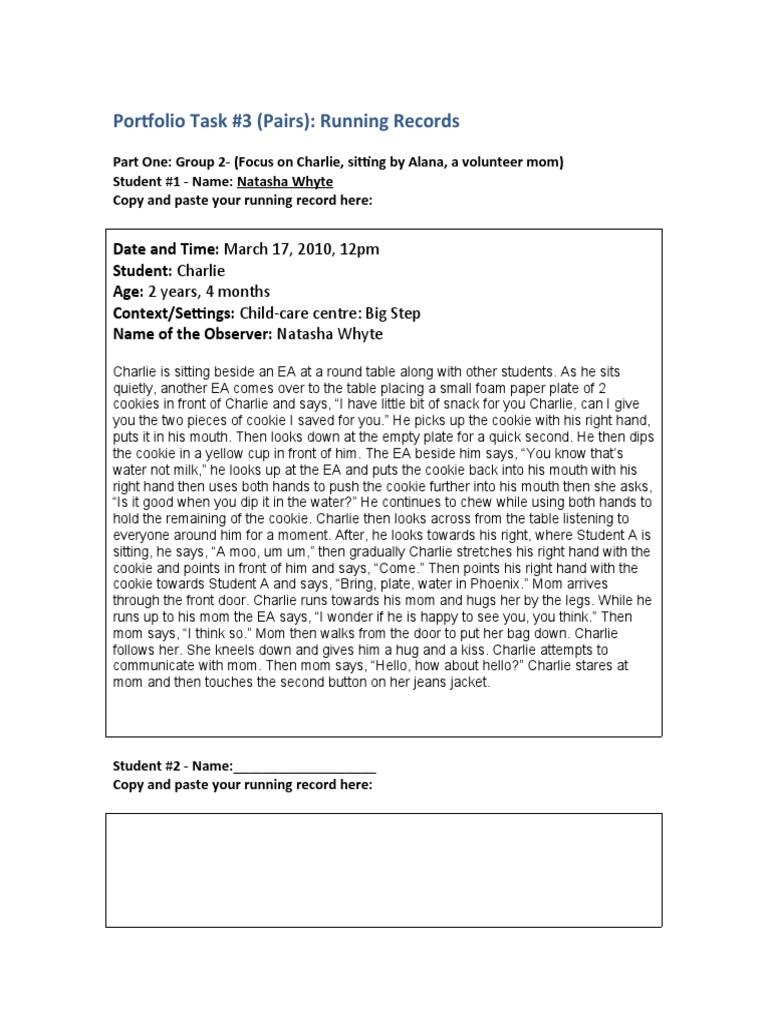 Running Records Observation Guide | PDF | Cognitive Science | Human ...