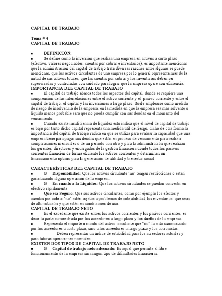 Definición y Características del Capital de Trabajo | PDF | Capital de