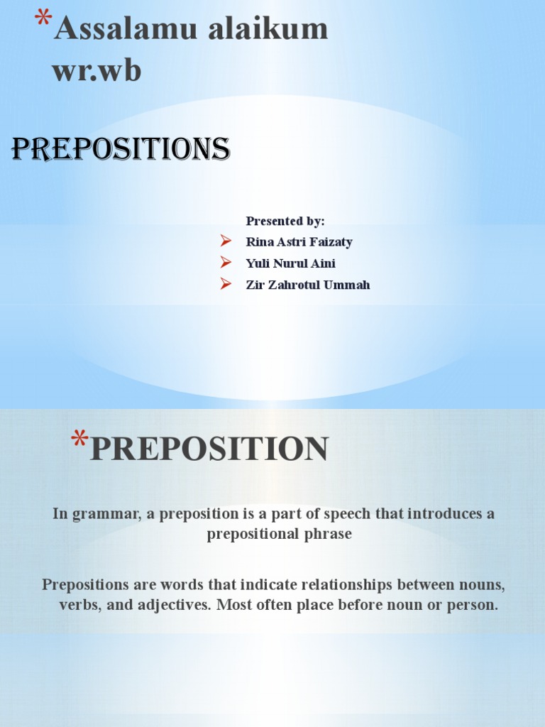 Prepositions and Their Usage | PDF | Preposition And Postposition | Noun