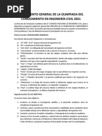 Reglamento General de La Olimpiada Del Conocimiento en Ingeniería Civil 2021