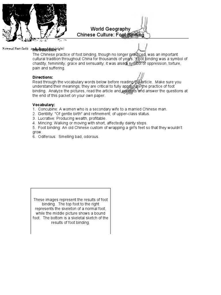 World Geography Chinese Culture Foot Binding PDF Foot