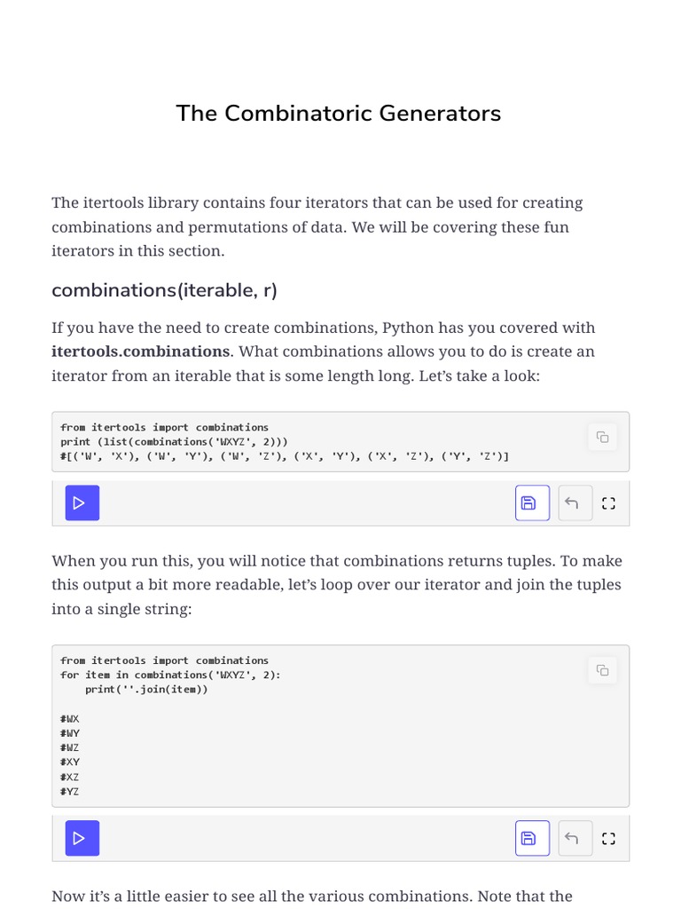 Python itertools Combinations Guide | PDF | Permutation | Theoretical ...