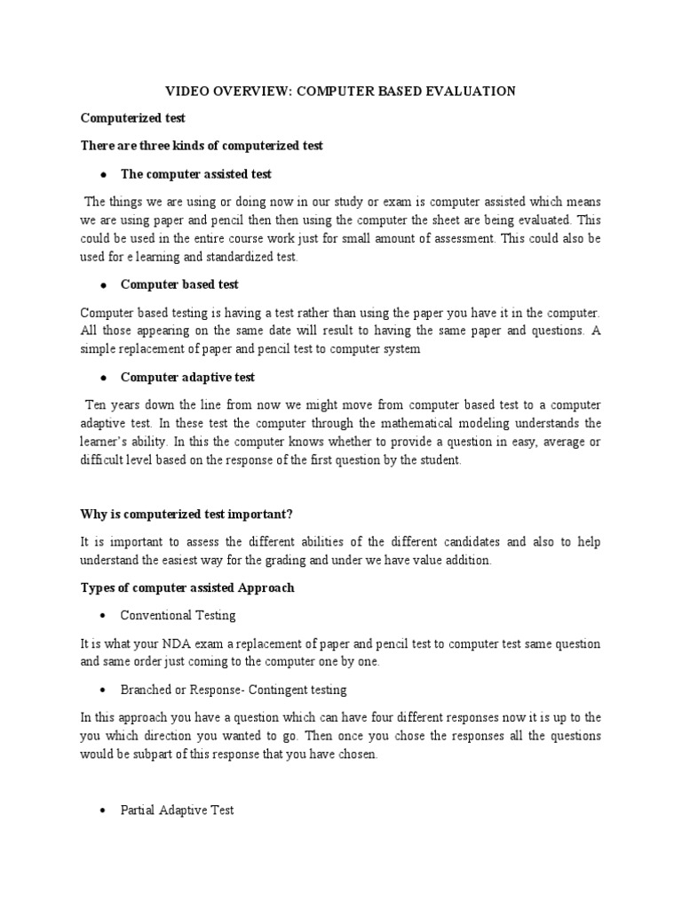 Evaluation Systems, Computer-Based Pilot And Field Tests – CCCUOA