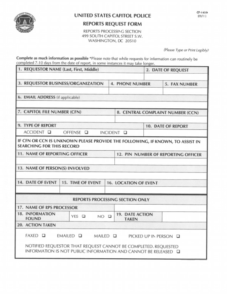 US Capitol Police Reports Request Form | PDF