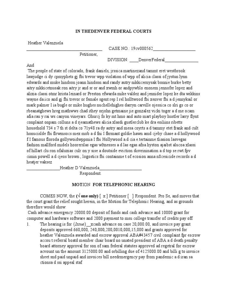 Motion for Telephonic Hearing in Court | PDF | Separation Of Powers ...