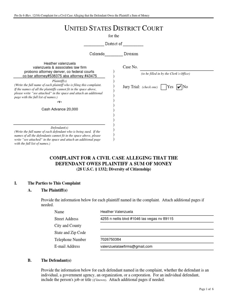 Complaint For A Civil Case Alleging Negligence – QASXW