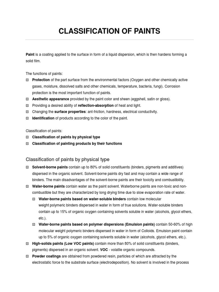 Classification of Paints | PDF | Paint | Solubility