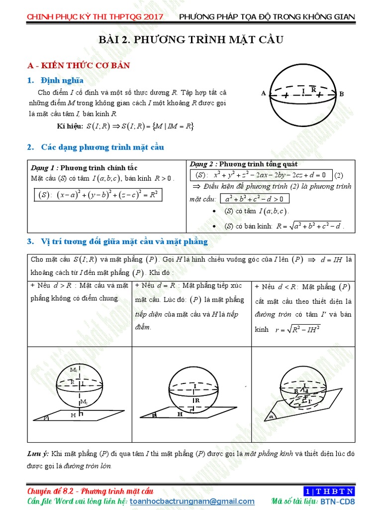 8 - 2 Phuong Trinh Mat Cau | PDF