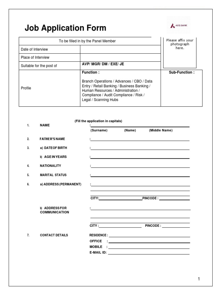 Axis Bank Job Application Form | PDF | Government | Justice