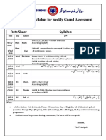 Date Sheet + Syllabus For Weekly Grand Assessment Class: 9 Date Sheet Syllabus