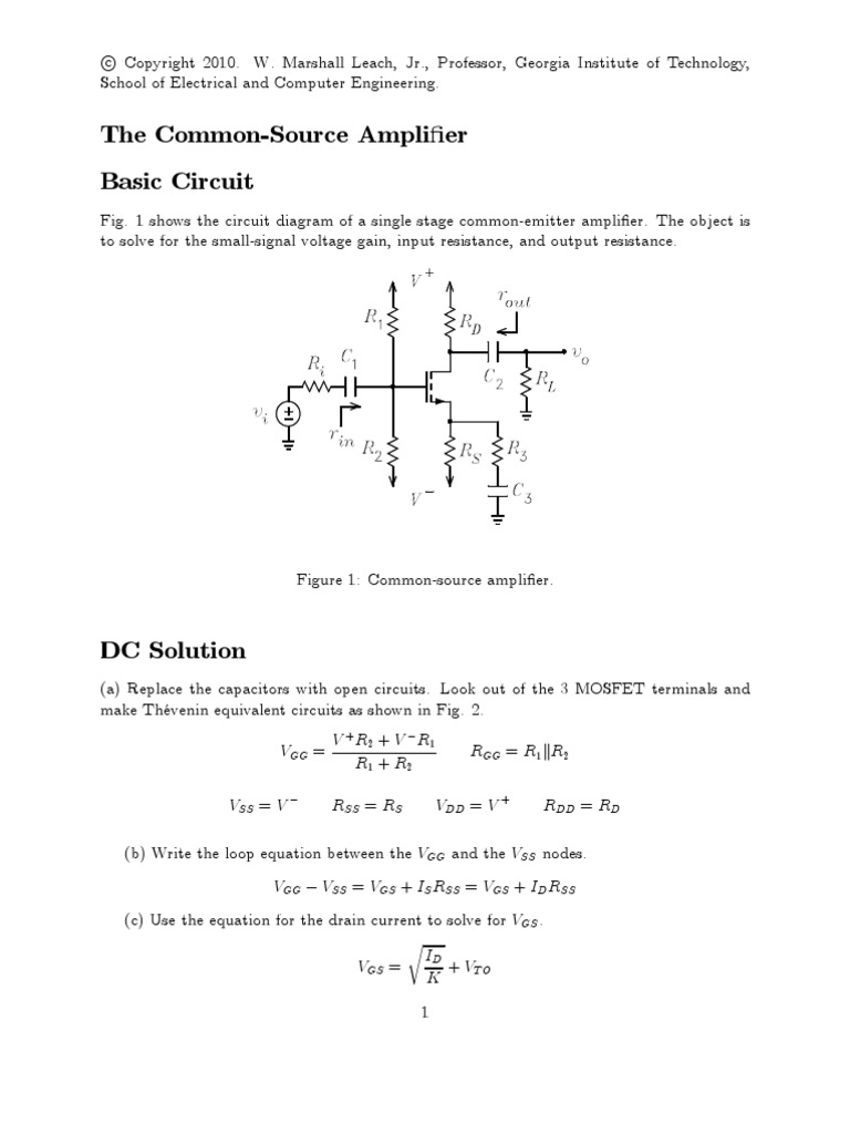 The Common-Source Amplifier Basic Circuit: GG + 2 1 1 2 GG 1 2 | PDF ...