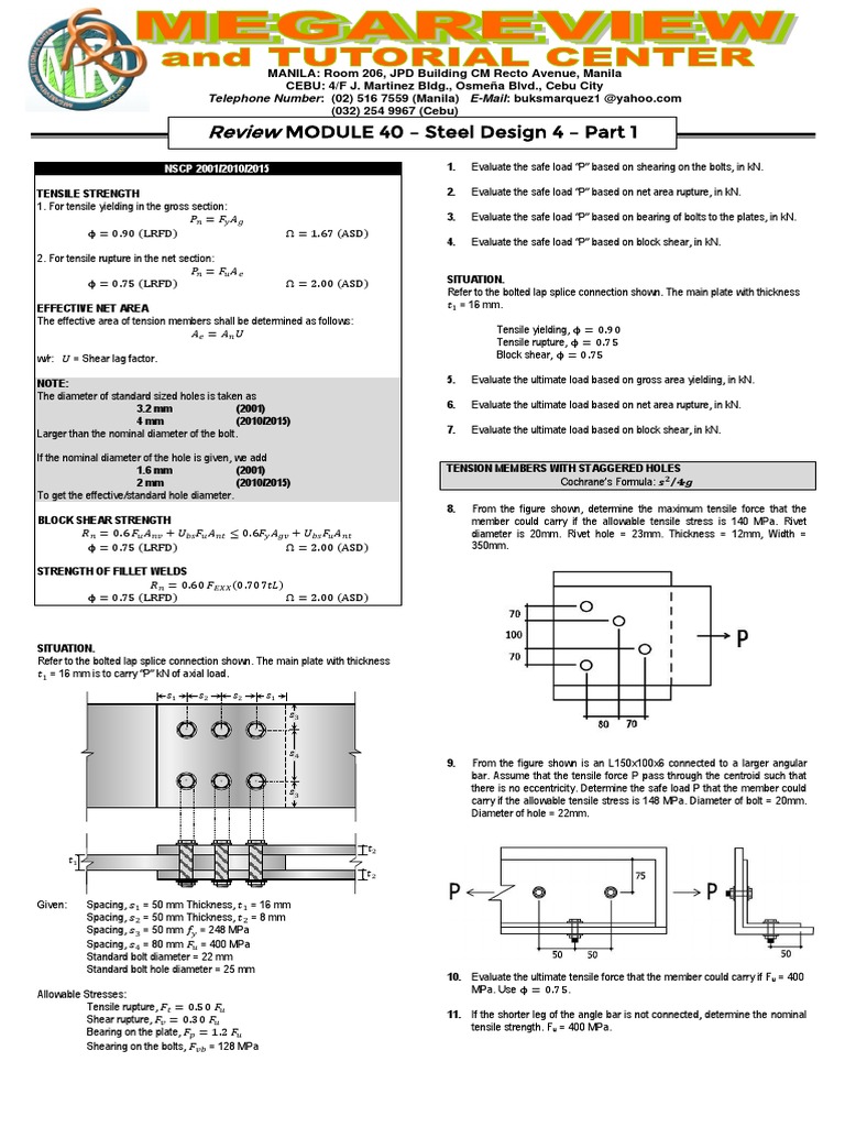 Steel Design Exam Problems & Solutions | PDF | Screw | Fracture