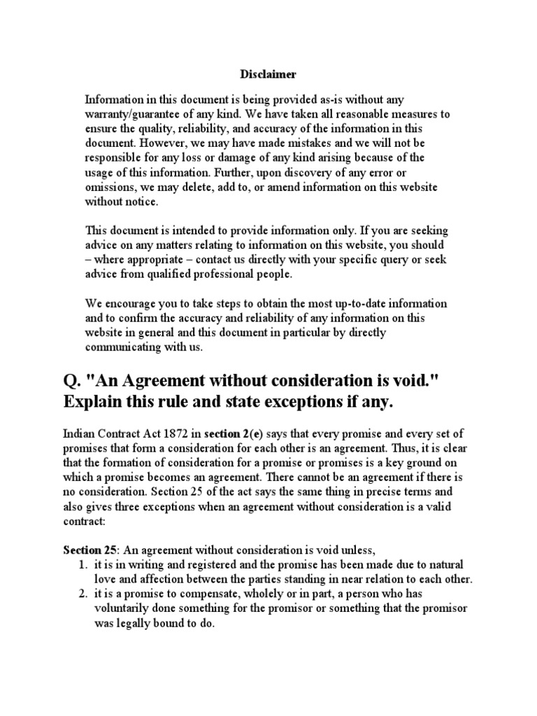 Validity of Agreements Without Consideration | PDF