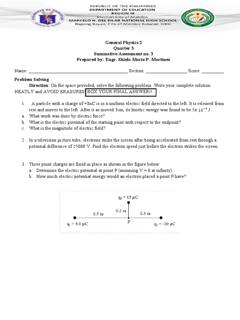 General Physics 2 Summative Assessment No 3 Pdf