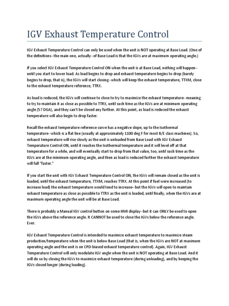IGV Exhaust Temperature Control PDF Gas Turbine Temperature