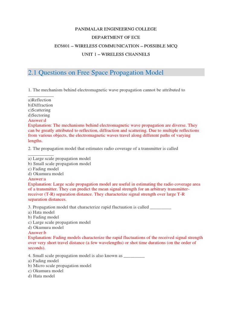 EC6801 Unit 1 MCQ PDF Antenna (Radio) Radio Propagation