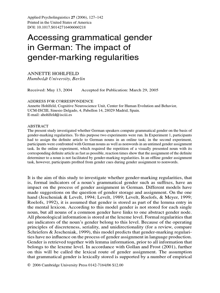 German Nouns With Articles List PDF | PDF | Grammatical Gender | Gender