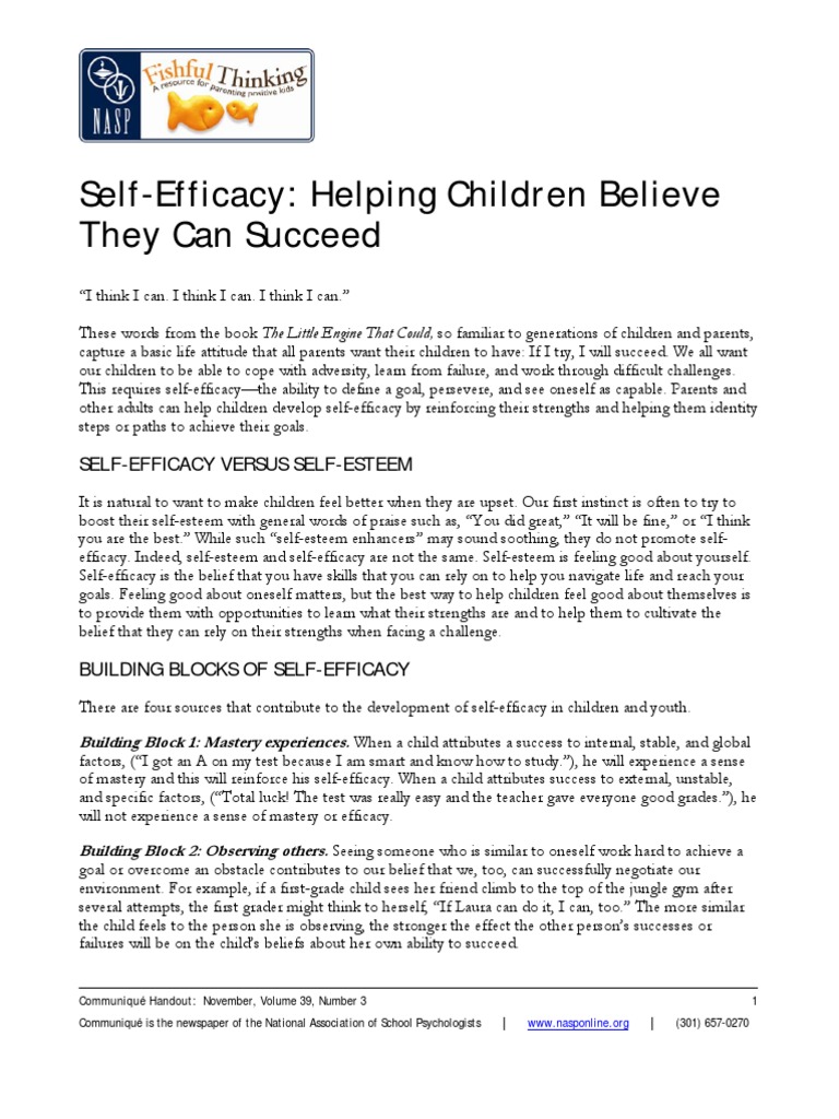 Self-Efficacy: Helping Children Believe They Can Succeed | PDF | Self ...