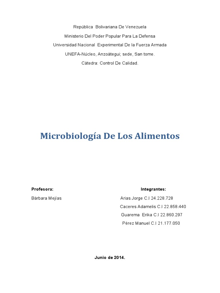 Microbiologia de Los Alimentos | PDF | Micotoxinas | Microorganismo