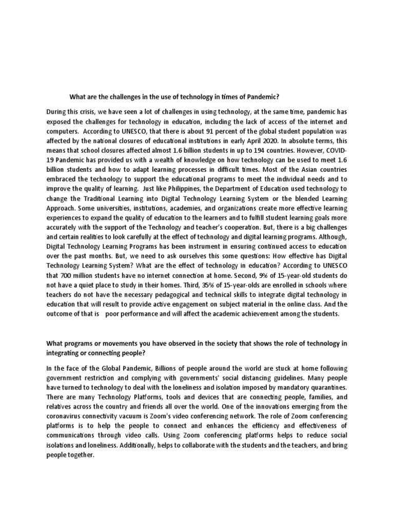 Technology Challenges During Pandemic | PDF | Learning | Communication