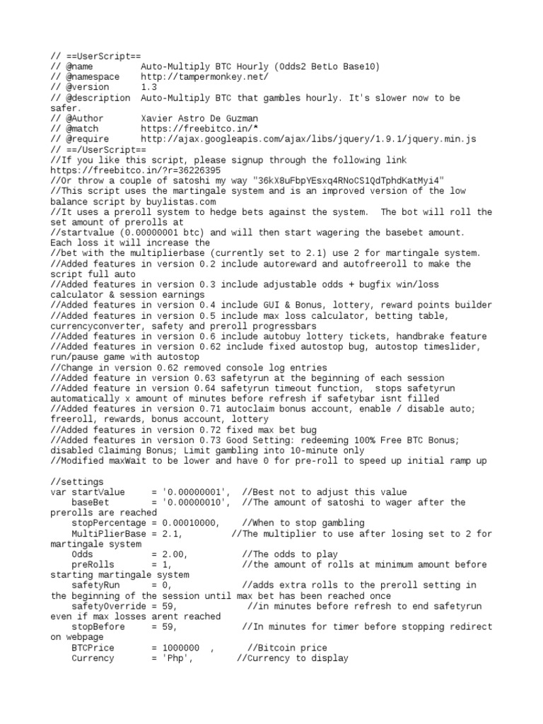 Auto-Multiply BTC Betting Script | PDF | Gambling | Gaming