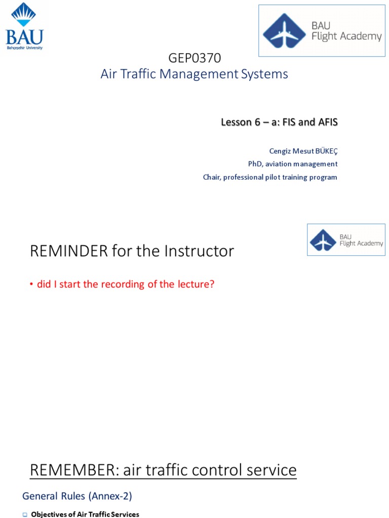 GEP0370-Lesson-6a - ATC FIS - AFIS | PDF | Air Traffic Control | Aerospace