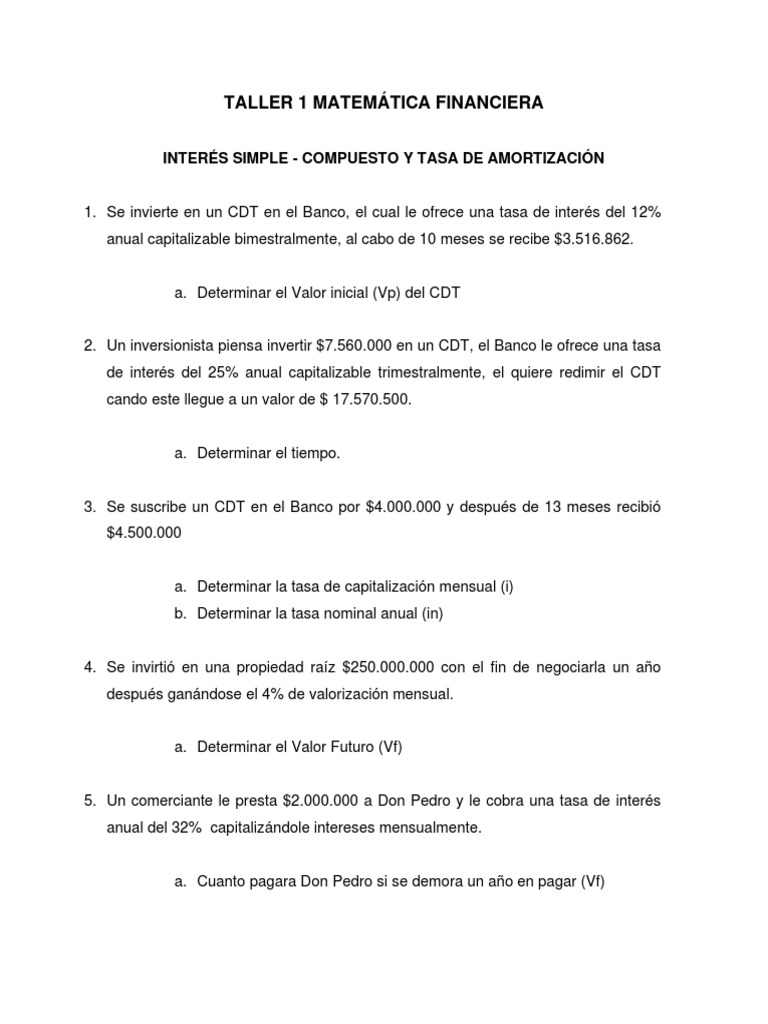 Ejercicios de Matemática Financiera | PDF | Finanzas Matemáticas ...