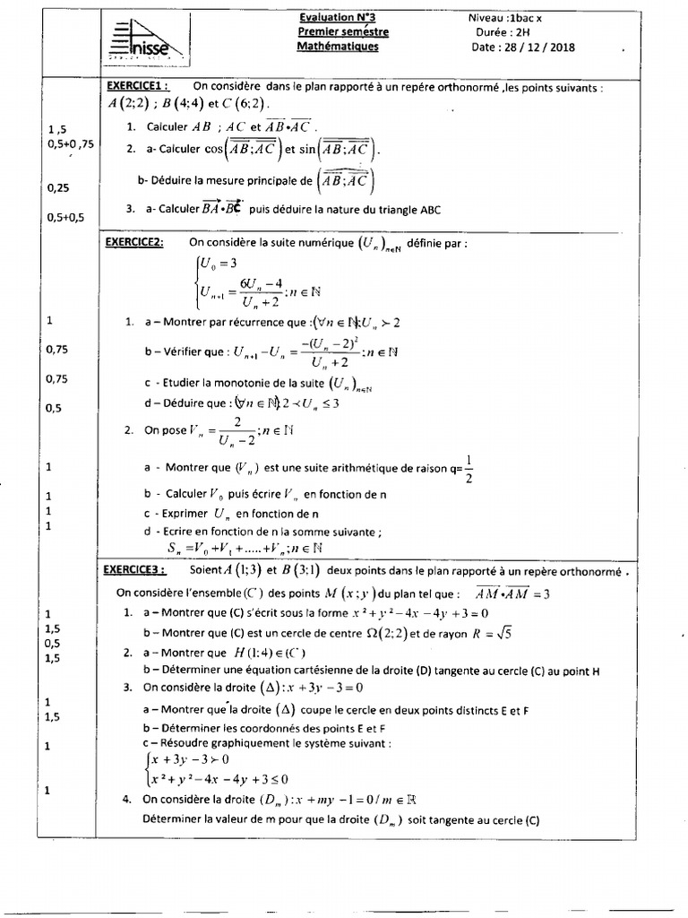 Devoir 3 Modele 3 Mathematiques 1er Bac Sciences Exp Semestre 1 2 | PDF