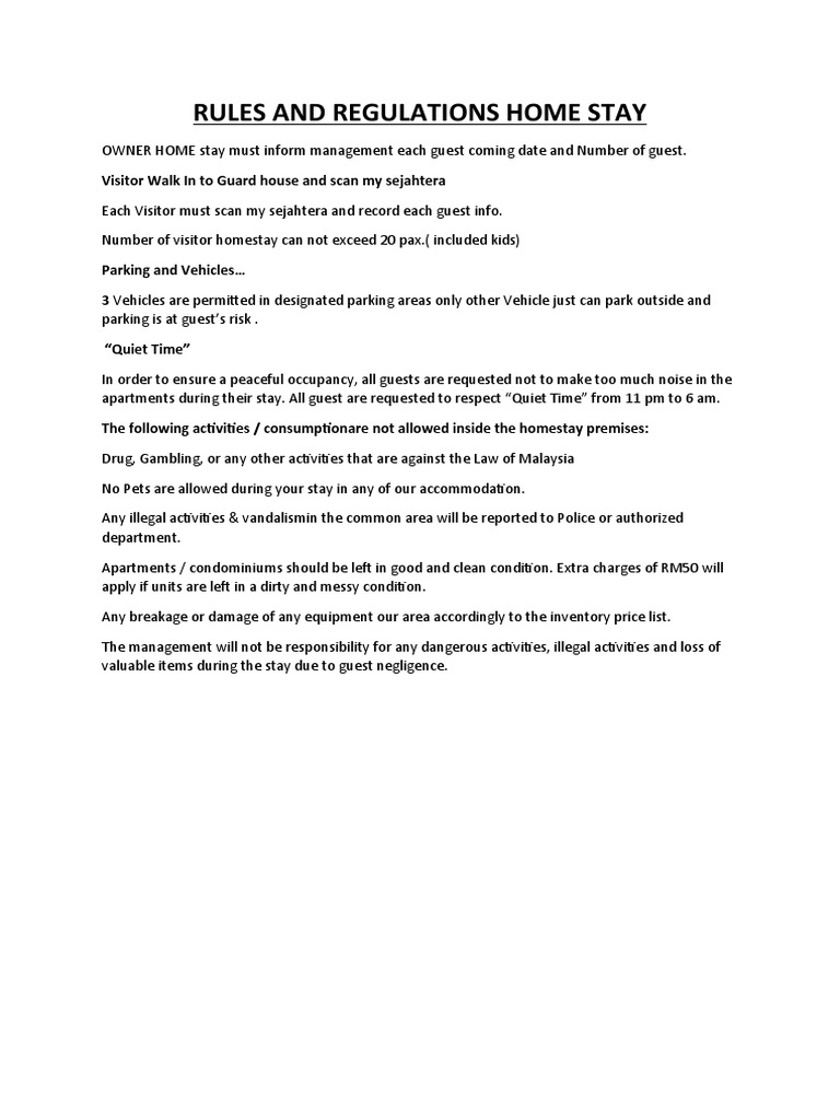 Homestay Rules and Regulations Guide | PDF