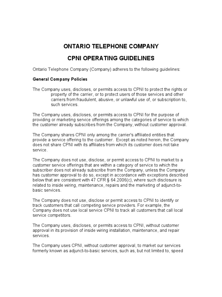 CPNI Guidelines Ontario | PDF | Discovery (Law) | Joint Venture