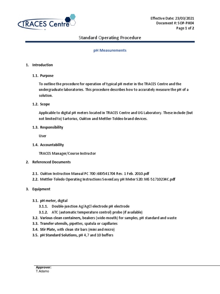 TRACES PH Meter SOP PDF Ph Metrology