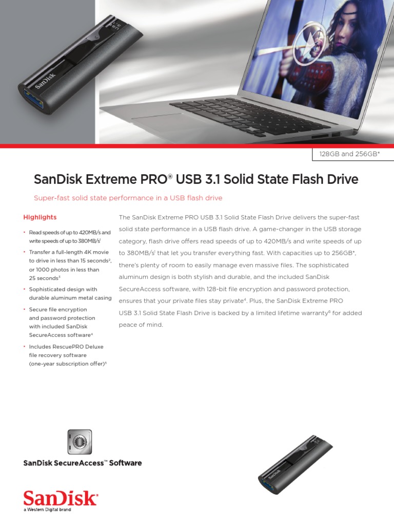 Sandisk Extreme Pro® Usb 3.1 Solid State Flash Drive | PDF | Usb Flash ...