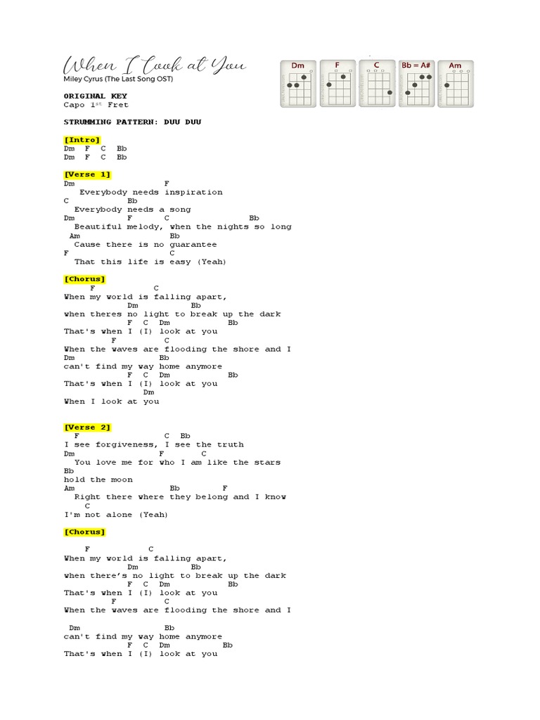 When I Look at You (Miley Cyrus) Ukulele Sheet 1 PDF