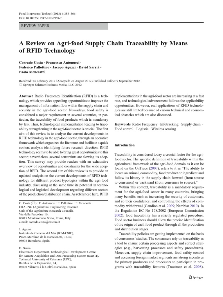 A Review On Agri-Food Supply Chain Traceability by Means of RFID ...