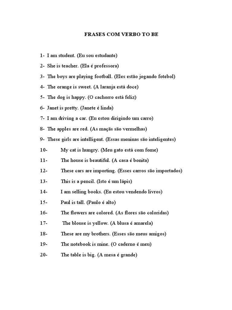 20 Frases com o Verbo To Be | PDF