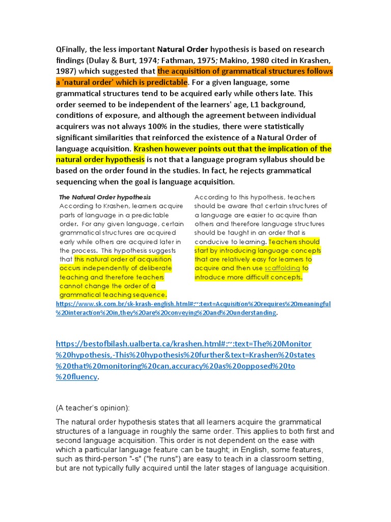 Natural Order Hypothesis PDF Second Language Second Language Acquisition