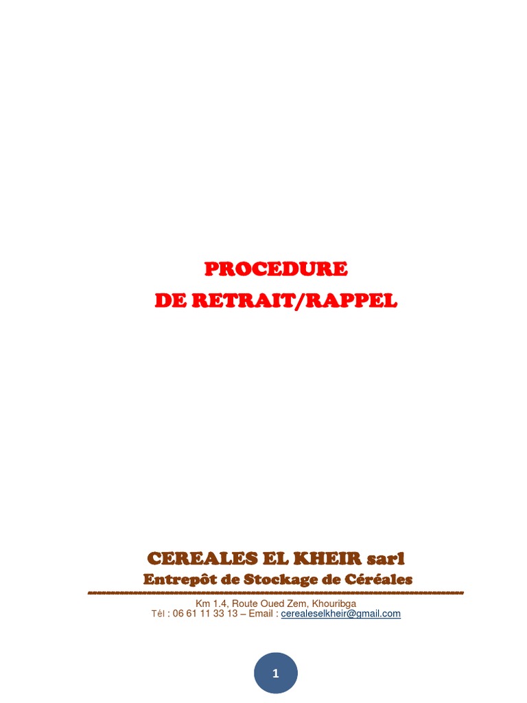 Procédure de Retrait/Rappel Produits | PDF | Sécurité | Business