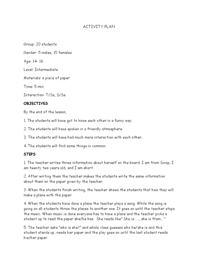 Activity Plan | PDF