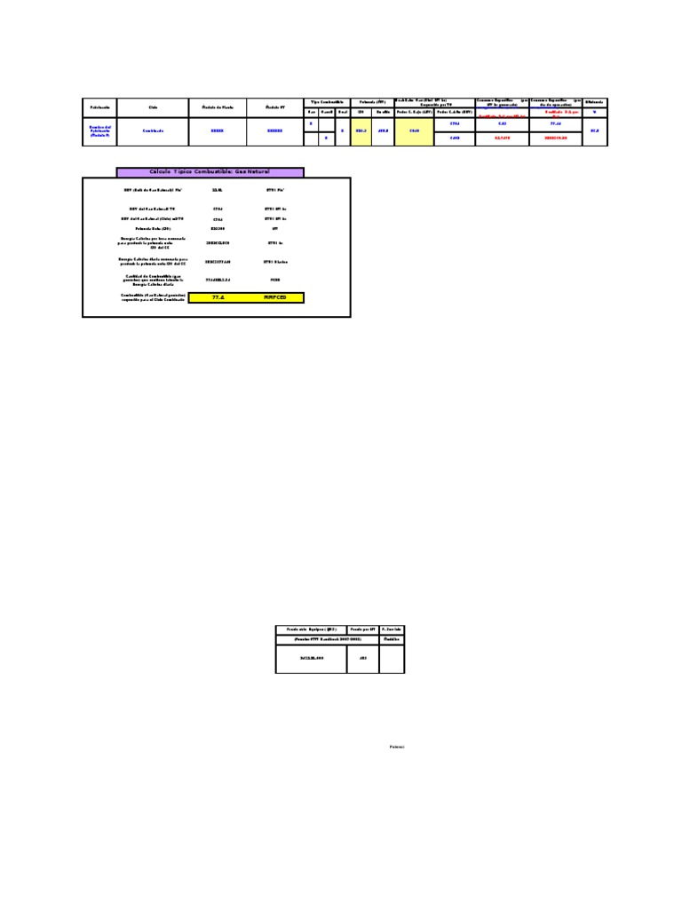 Hoja de Cálculo para Consumo Combustible Turbinas de Gas Vatio Gas natural Prueba gratuita