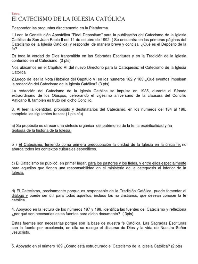 Tarea El CATECISMO DE LA IGLESIA CATÓLICA | PDF | Iglesia Católica ...