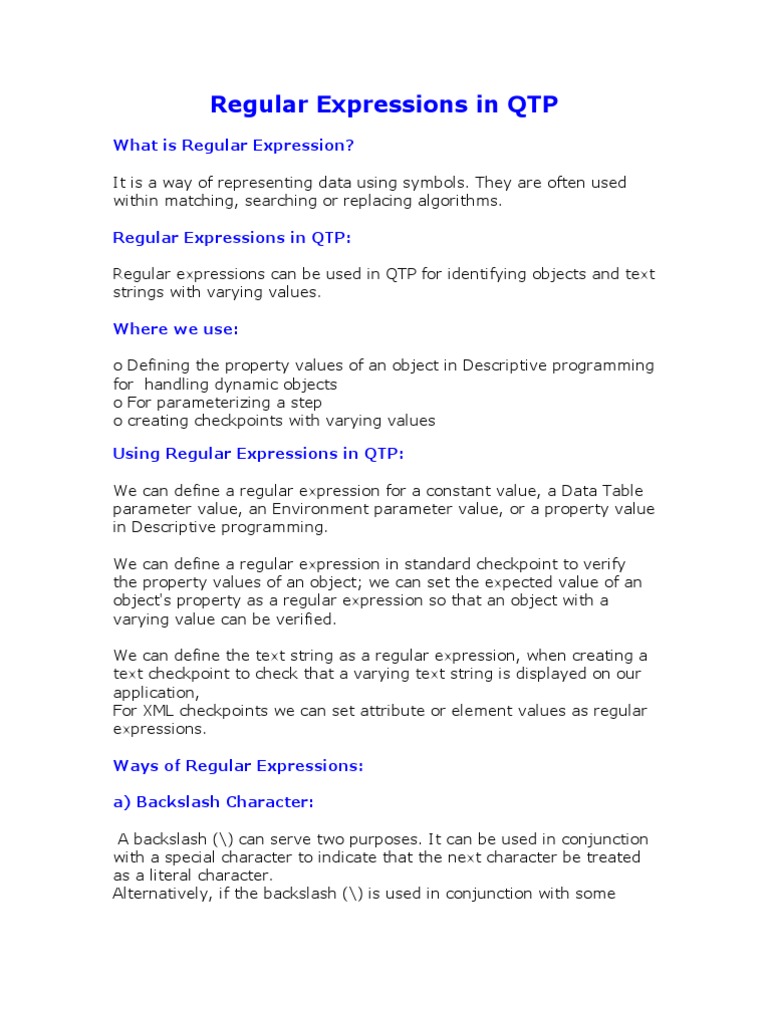 Regular Expressions in QTP | PDF | Regular Expression | Object ...