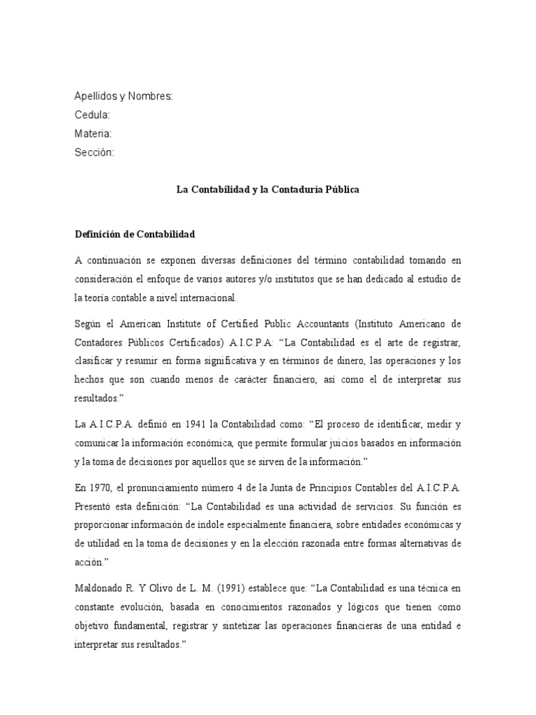 Contabilidad y Contaduría Pública Definidas | PDF | Teneduría de libros ...