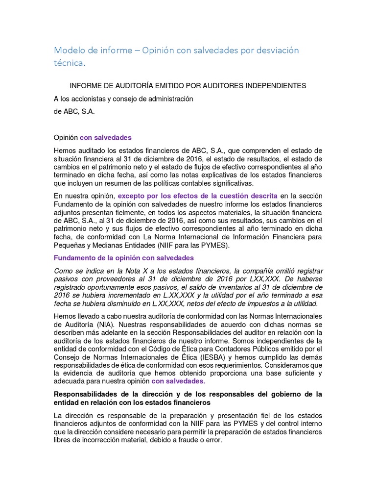 Modelos de Informes de Auditoria Con Opiniones Modificadas | PDF ...