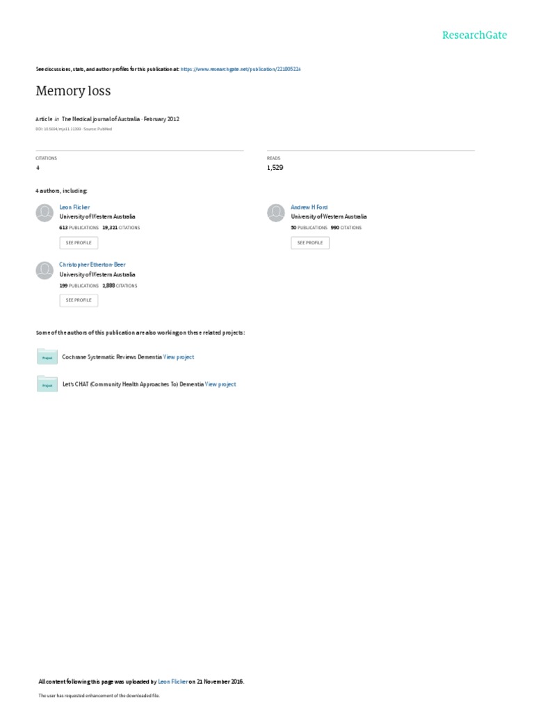 Memory Loss PDF Dementia Alzheimer's Disease