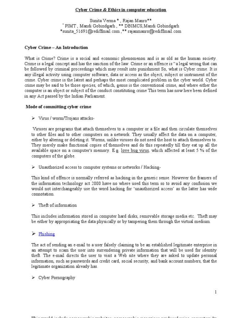 Cyber Crime & Ethics in Computer Education | PDF | Computer Security ...
