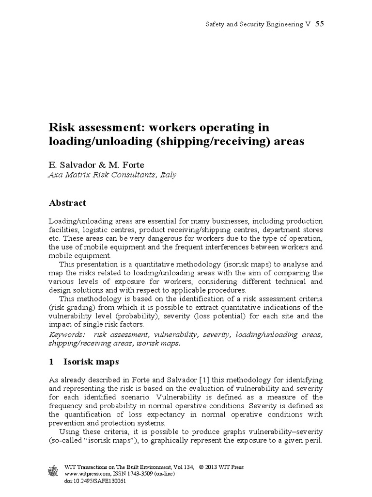 Risk Assessment: Workers Operating in Loading/unloading (Shipping ...